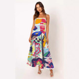 Solid Color Lace Patchwork Elegant Suspender Strapless Oversized Hem Dress