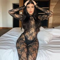 Lace Perspective Long Sleeved Jumpsuit