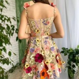 3D Flower Embroidered Hip Wrap Sexy Dress