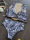 Zebra Patterned Backless Swimsuit Gathering Swimsuit