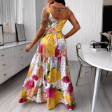 Colorful Floral Lace Up Dress