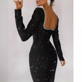 Black Silver Sparkling V-neck Gift Dress