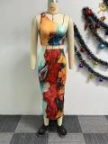 Printed Elastic Shoulder Bag and Hip Skirt Set