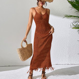 Fringe Beach Skirt Sleeveless Knitted V-neck Dress