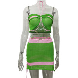 Pearl Neck Hanging Sleeveless Wrapped Chest and Buttocks Skirt Knitted Set