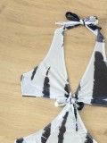 Printed Mesh Bikini Three Piece Swimsuit