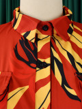 Flip Collar Strap Printed Long Sleeved Shirt Skirt