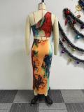 Printed Elastic Shoulder Bag and Hip Skirt Set