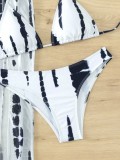 Printed Mesh Bikini Three Piece Swimsuit