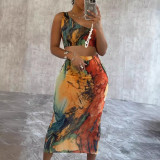 Printed Elastic Shoulder Bag and Hip Skirt Set
