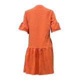 Wide Sleeved Flared Solid Color Women's Dress