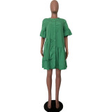 Wide Sleeved Flared Solid Color Women's Dress