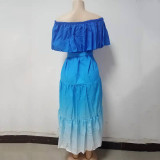 Wrapped Chest Print Gradient Color Large Hem Dress