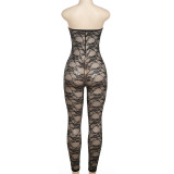 One Line Neckline Sexy Backless Lace Slim Fit Jumpsuit