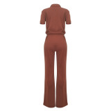 Casual Zipper Top Flare Pants Two Piece Set