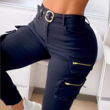 Black Zippered Workwear Pants - with Belt