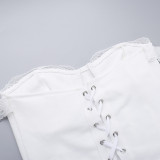 Lace Waistband Vest Half Skirt Set