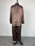 Casual Leopard Print Shirt with High Waistband and Cropped Pants Set