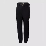 Black Zippered Workwear Pants - with Belt