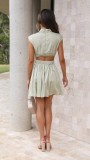 Solid Color Sweet Waist Up Stand Up Collar Exposed Waist Short Dress