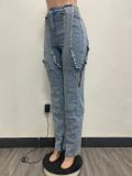 Irregular Hollow Splicing Zipper Elastic Jeans