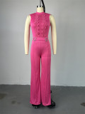 Sleeveless Lace Jumpsuit High Waisted Pants, Casual Set
