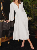 Pleated Chiffon Long Sleeved Formal Dress Slim Fit Dress