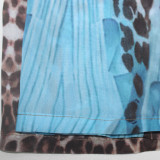 Leopard Print Waistband Printed Long V-neck Chiffon Jumpsuit