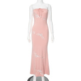 Solid Color Strapless Embroidered Dress