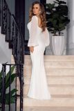 Solid Color Square Neck Chiffon Sleeve Slim Fit Wrap Buttocks Formal Dress