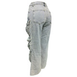 Washed Straight Leg Pants Workwear Pants Pocket Jeans