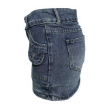 Washed Mid Waist Double Button Denim Short Group