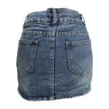 Washed Mid Waist Double Button Denim Short Group