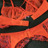 Fluorescent Orange Embroidered Hollow Underwear Set of Three or Four
