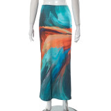 Leisure Painted Print with Exposed Navel Slim Fit Hip Length Skirt