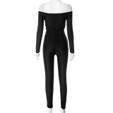 Long Sleeved One Shoulder Hollow Slim Fit Spicy Girl Jumpsuit
