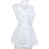 Fun Lingerie White Pure Desire Suspender Mesh Perspective Nightgown