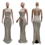 Round Neck Sleeveless Sequin Slim Fitting Evening Dress with Buttocks Wrapped Dress