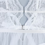Fun Lingerie White Pure Desire Suspender Mesh Perspective Nightgown