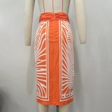 Positioned Print Irregular Half Skirt Long Skirt