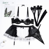 5-piece Set of Black and White Lace Contrasting Multi-layer Lace Mesh Socks