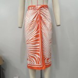 Positioned Print Irregular Half Skirt Long Skirt