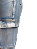 Silver Stamping Technology Elastic Denim Multi Bag Workwear Pants