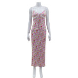 Fragmented Floral Camisole Skirt with Lace Patchwork Dress