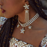 Five Pointed Star Tassel Earrings Elegant Water Diamond Earrings