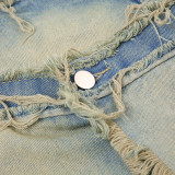 Retro Wash Gradient Split Button Splice Skirt