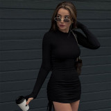 Long Sleeved Solid Color Short Spicy Girl Dress