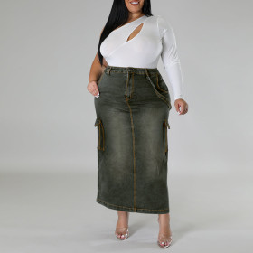 Large Size Women's Denim Suspender Split Skirt
