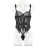 Pearl and Lace Suspender with Transparent Jumpsuit