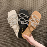 One Line Snake Shaped Diamond Flat Bottomed Square Toe Slippers